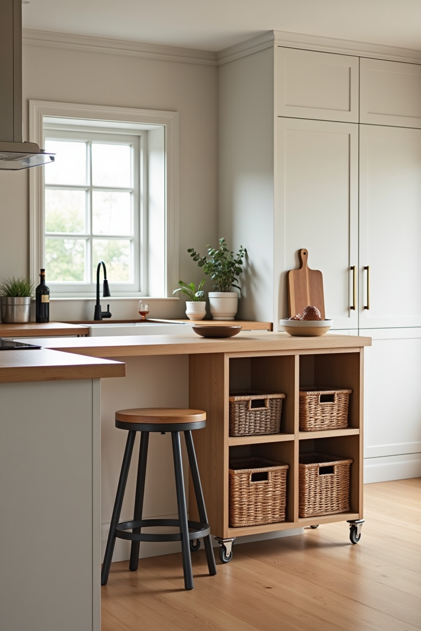 fold-down rounded-edge butcher-block breakfast bar home decor
