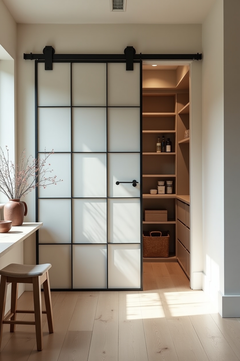 shoji-inspired sliding glass door with black mullions home decor