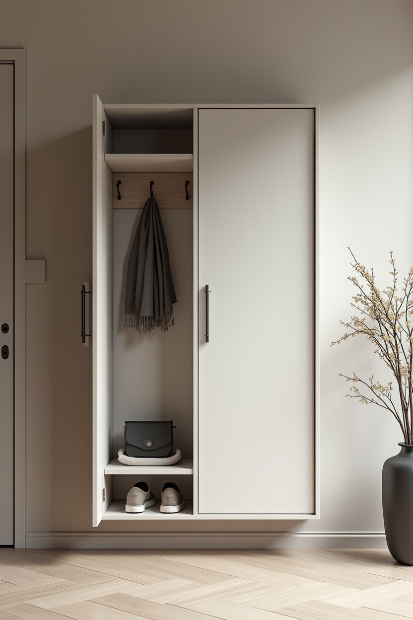 restorative entryway storage ideas — monochrome wall-mounted locker featuring monochrome_curved_locker