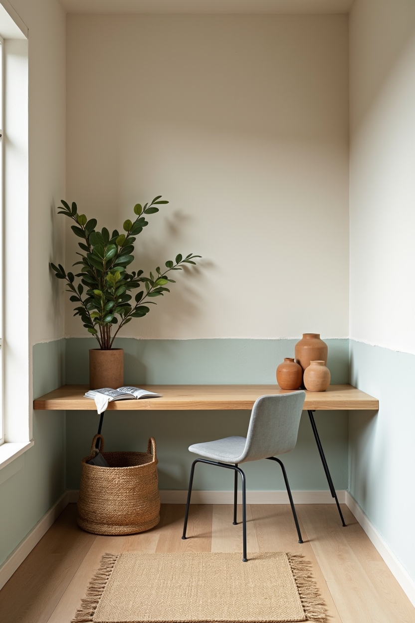 coastal grandmother modern home office decor — soft limewash plaster wall (focal section) featuring textured_plaster_accent_wall