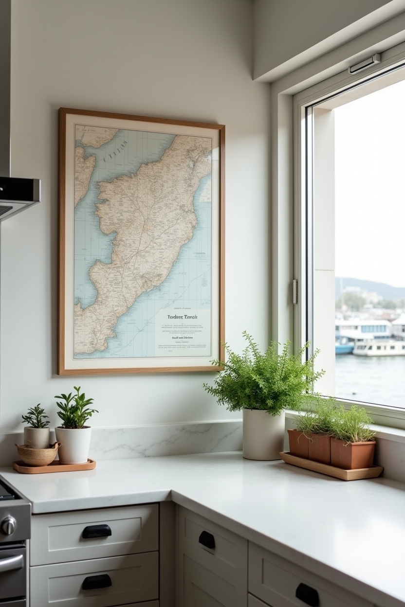 nautical chart art with compact herb garden styling home decor