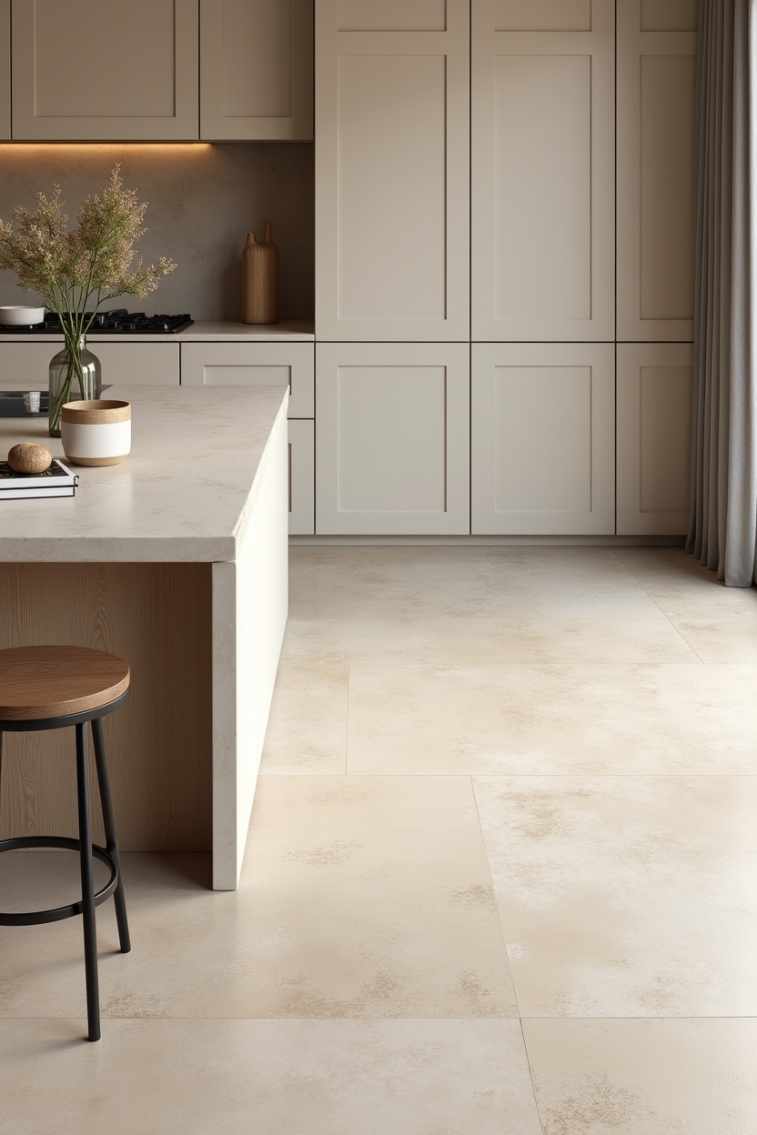 continuous soft sand-hued micro-cement floor with matte sealer and underfloor heating home decor