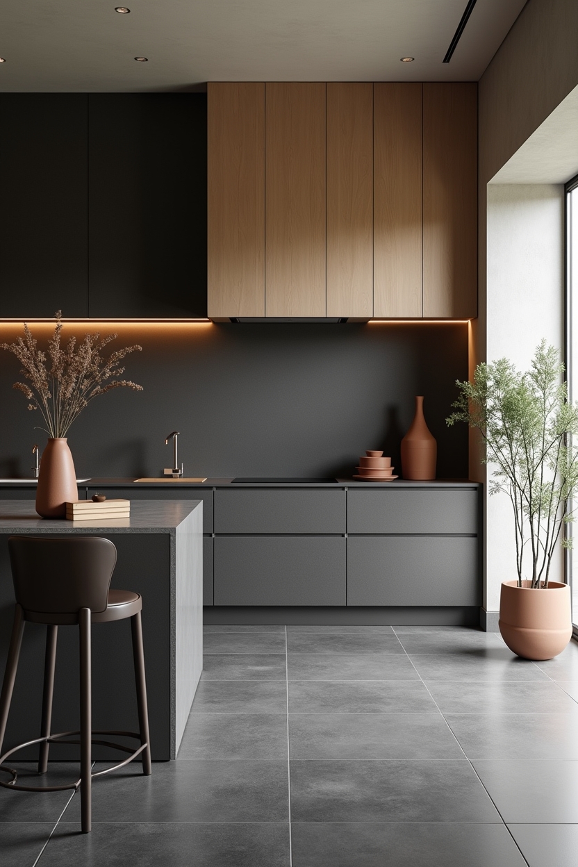 matte black 12x24 slate tiles with warm sand grout home decor