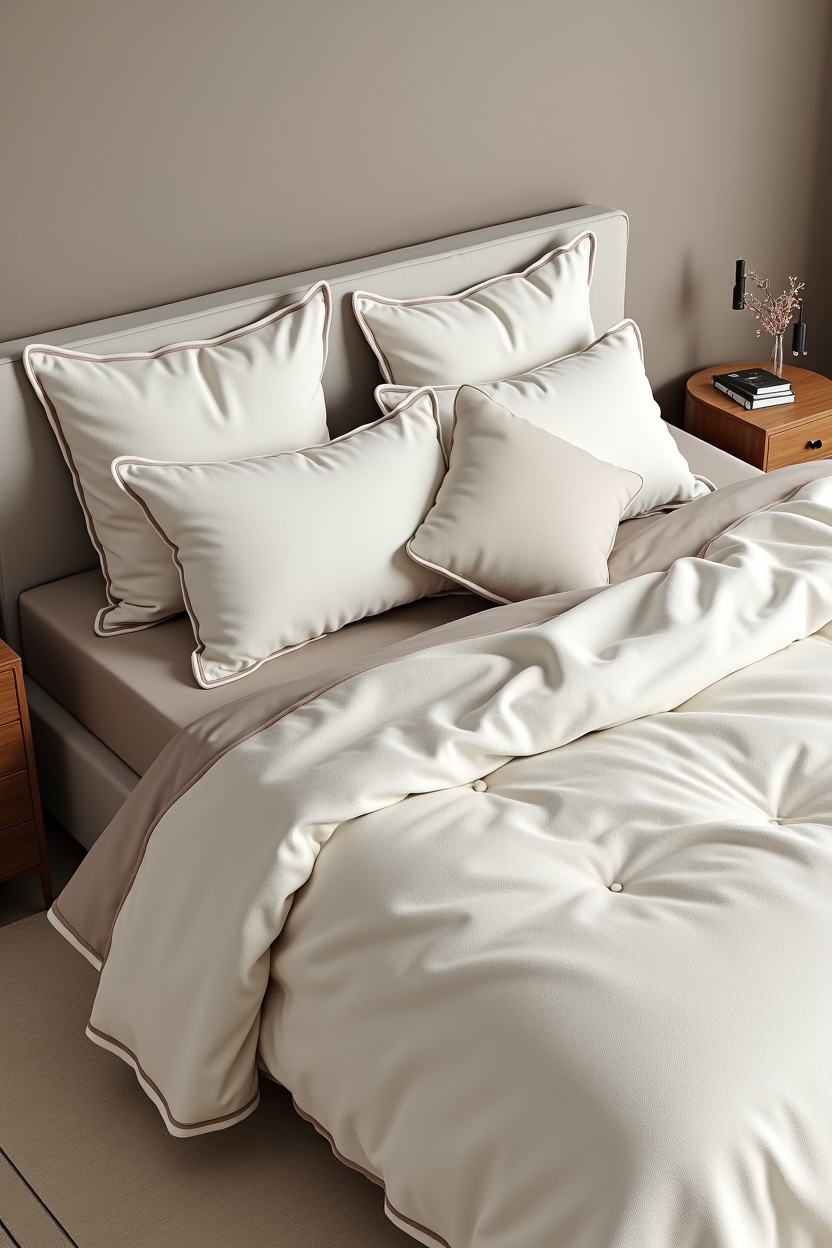 oyster bouclé duvet with tonal piping home decor