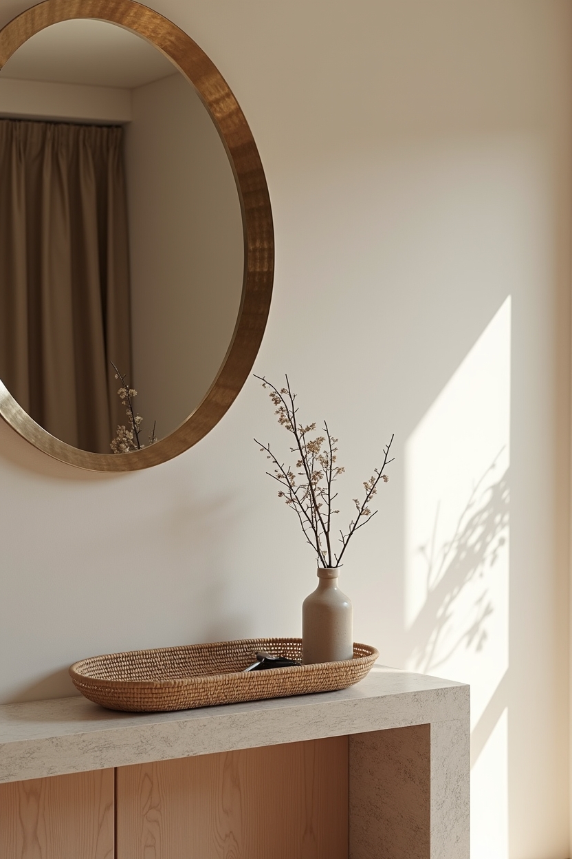quiet luxury entryway mirror ideas — hand-hammered bronze oval mirror featuring hand-hammered bronze mirror