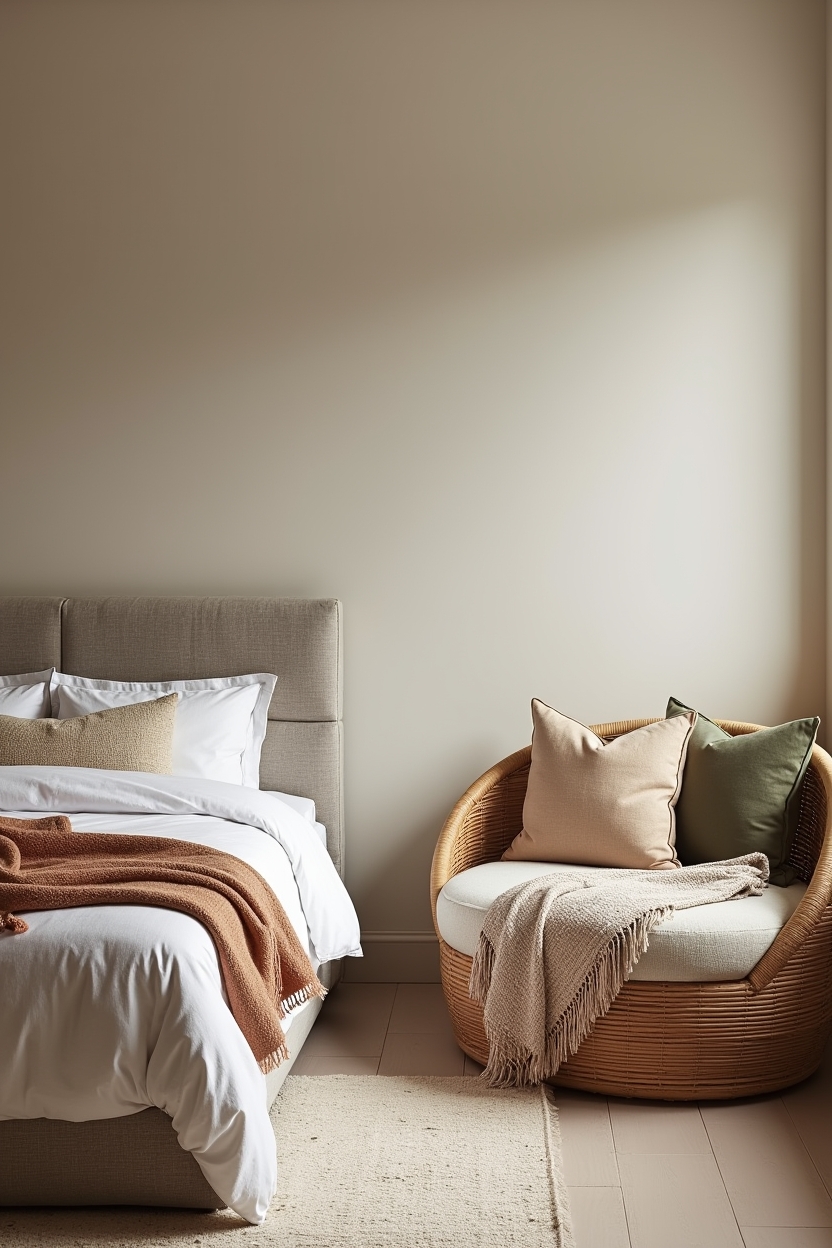 low-slung peat-dyed boucle bed home decor