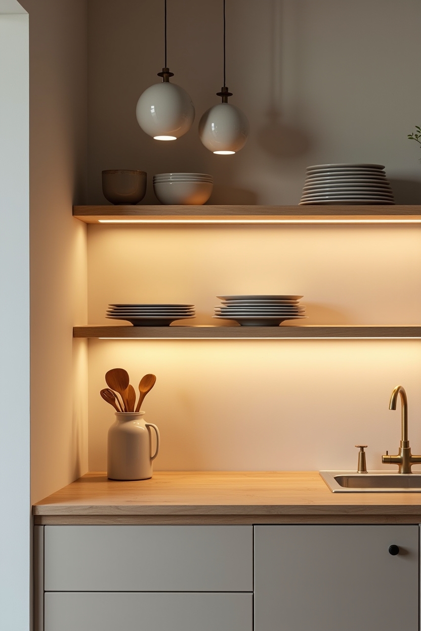 dim-to-warm rattan-framed under-shelf lighting home decor