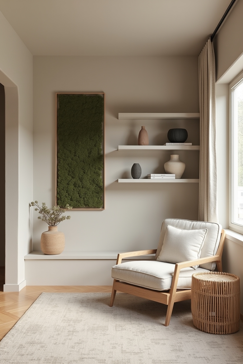 raw-plaster wabi-sabi shelving with asymmetrical tiers home decor
