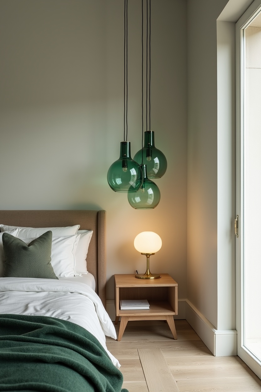 green-tinted blown-glass pendant cluster home decor