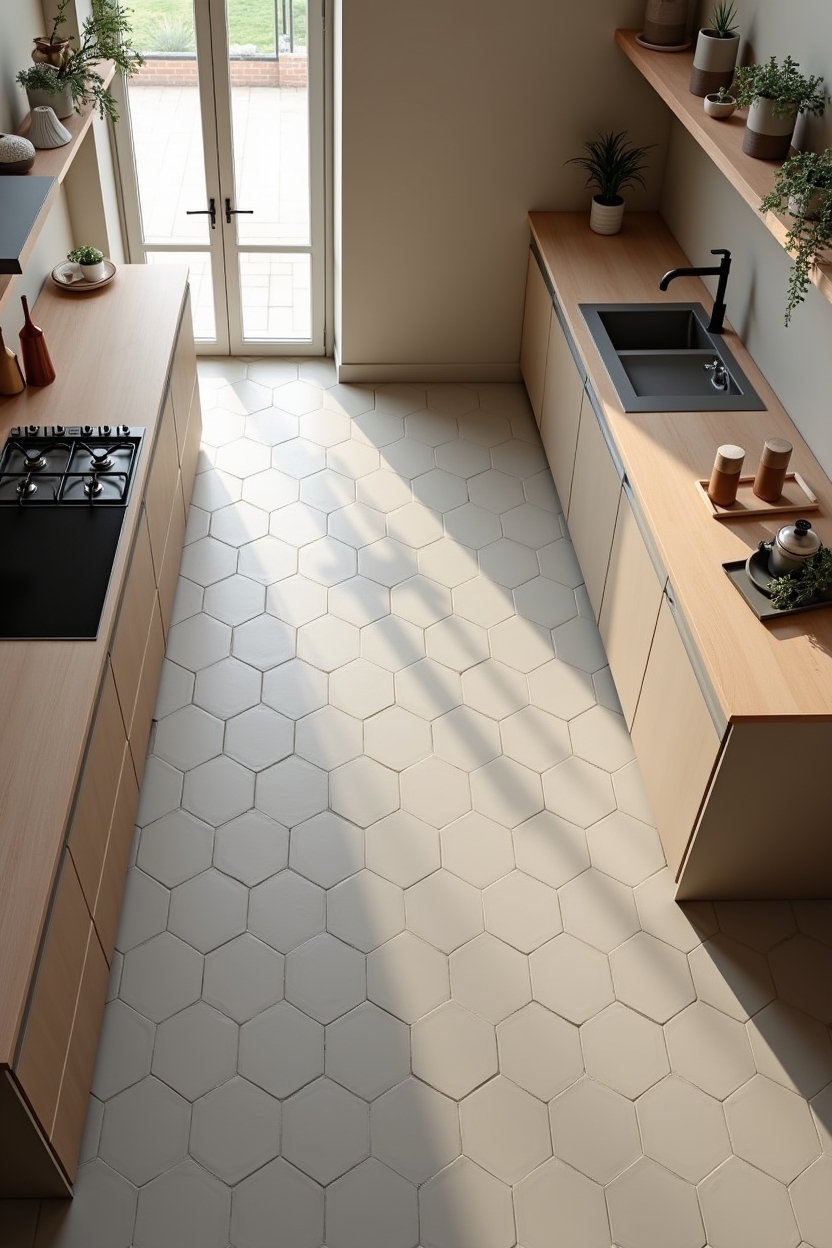 two-tone oversized hexagonal porcelain floor pattern home decor