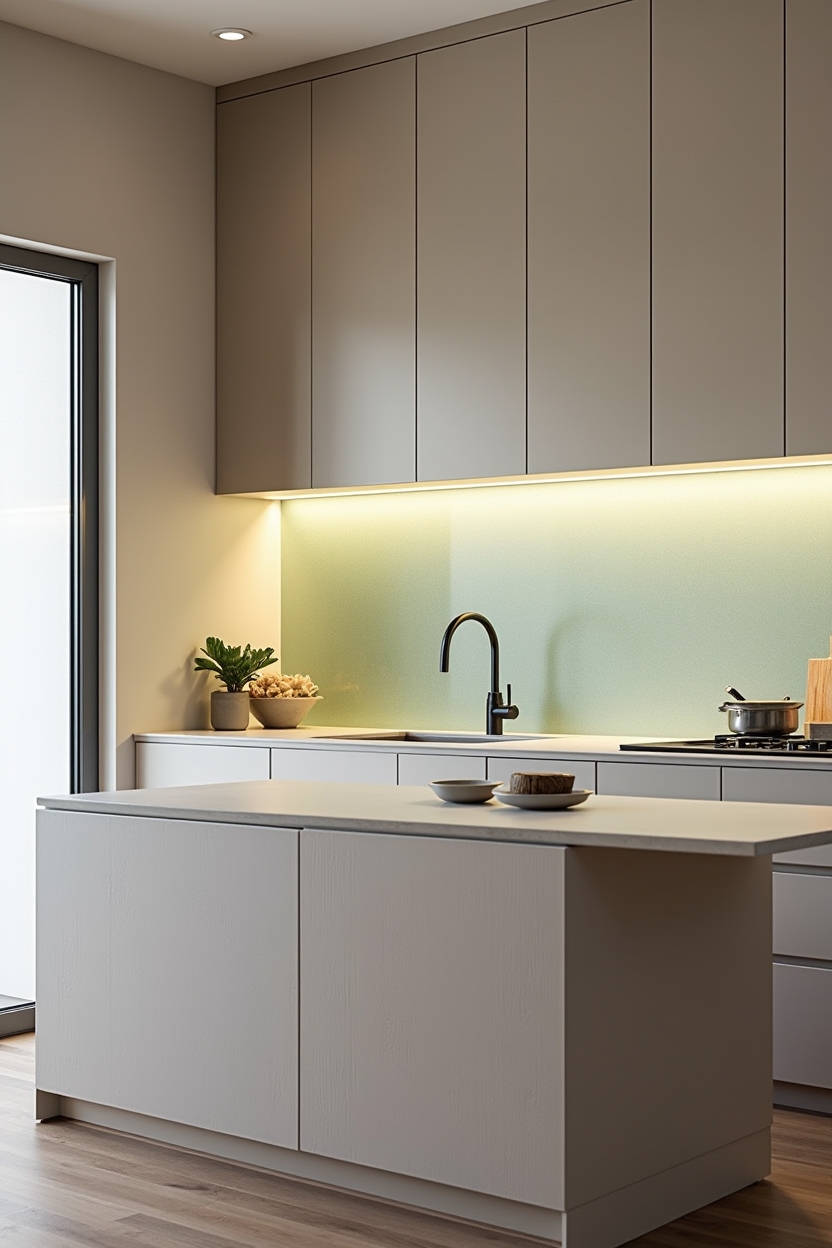 translucent recycled sea-glass backsplash panels with integrated LED wash lighting home decor