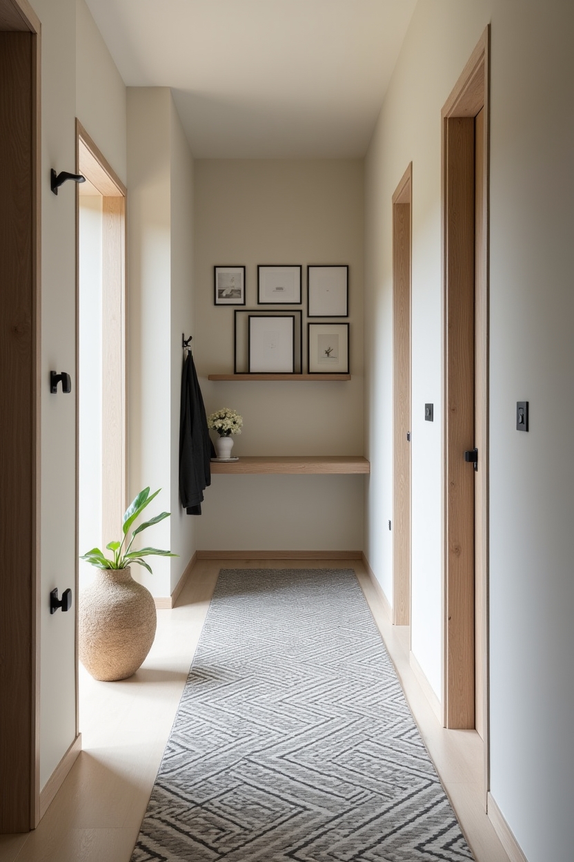 soapstone narrow entryway ideas — monochrome patterned tile runner featuring slim monochrome tile runner and thin soapstone threshold