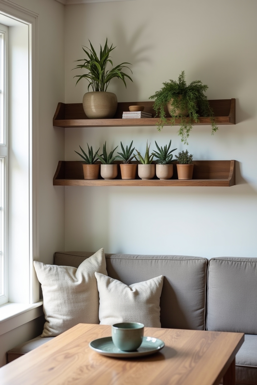 reclaimed elm floating shelf with integrated planter trough home decor