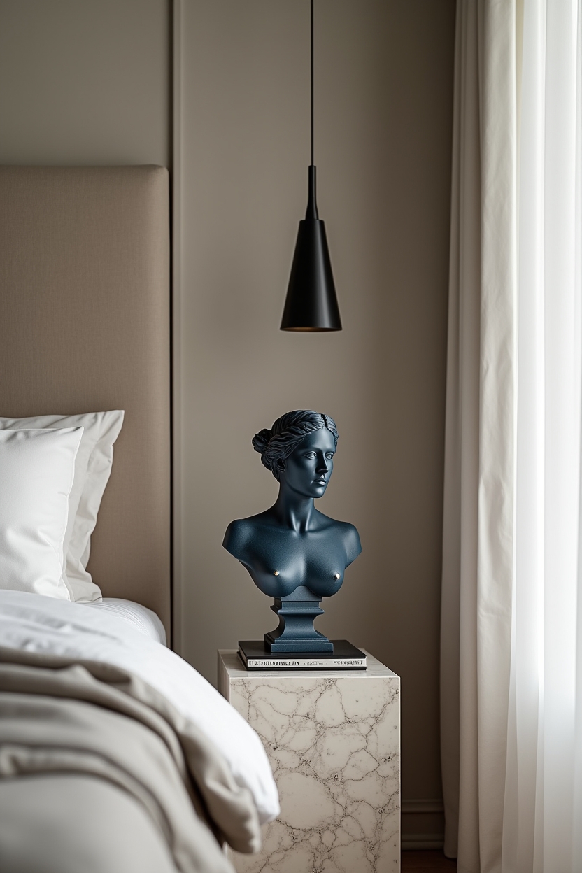 deep-indigo plaster bust with gold-leaf crackle home decor
