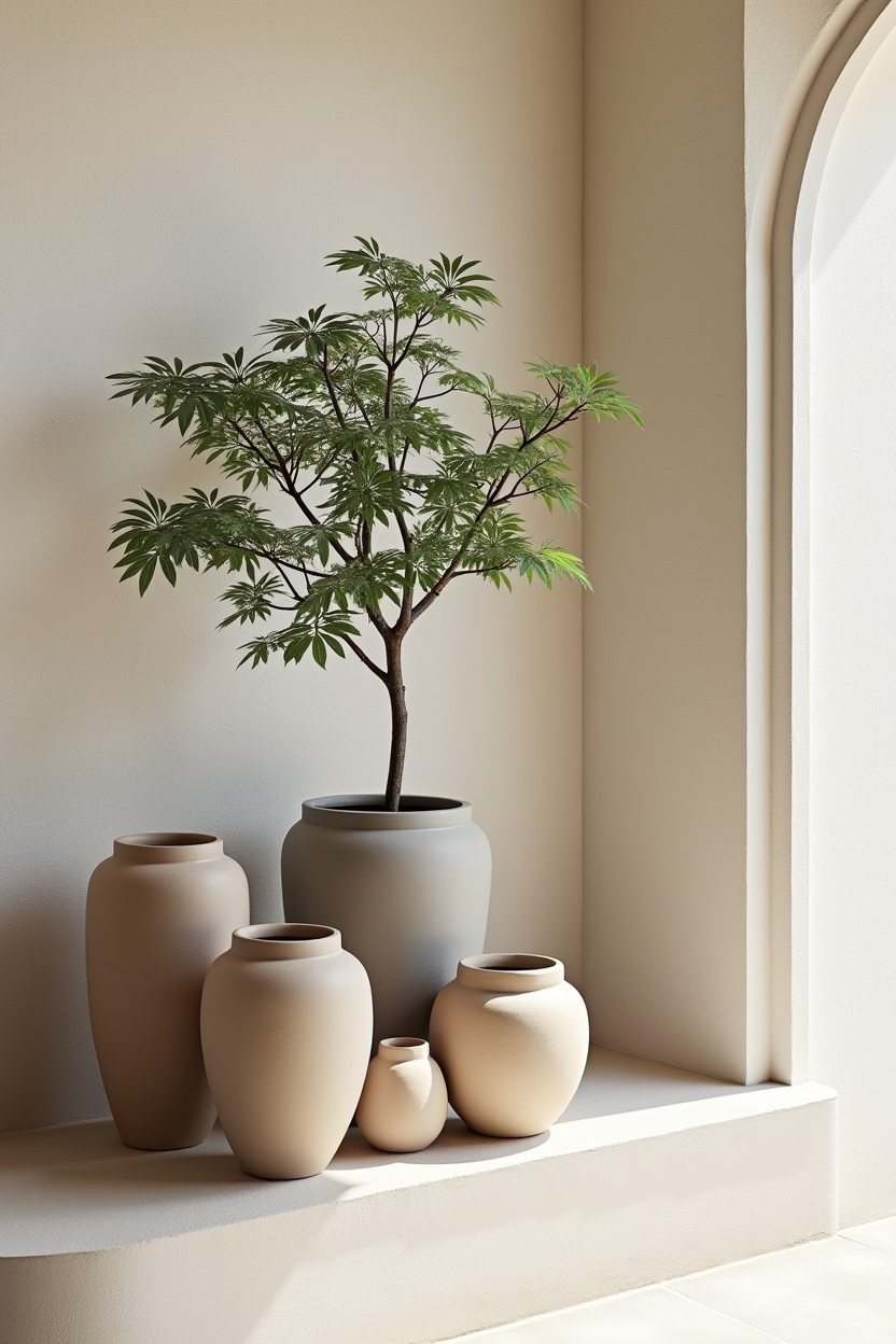 monochrome clay planter cluster home decor