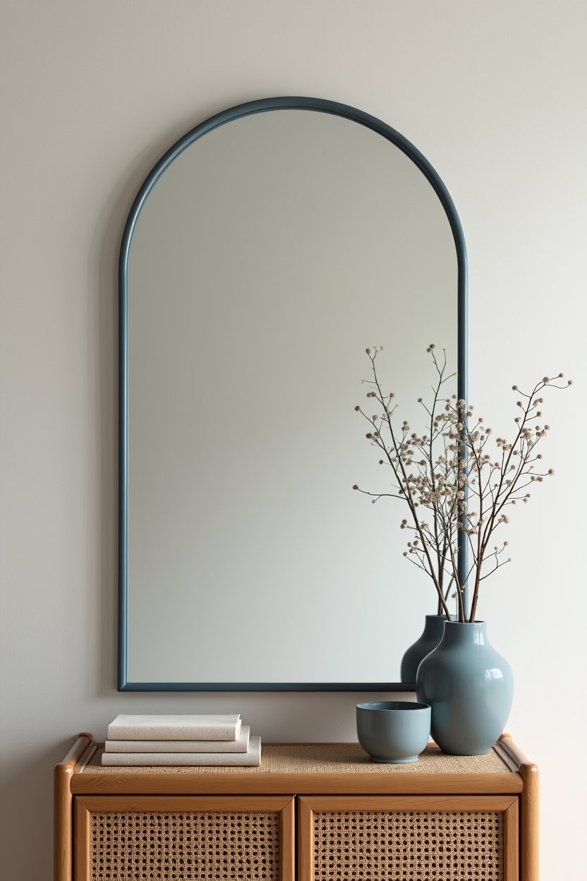 calming office color palette — arched sky-blue mirror above console featuring sky_blue_arch_mirror