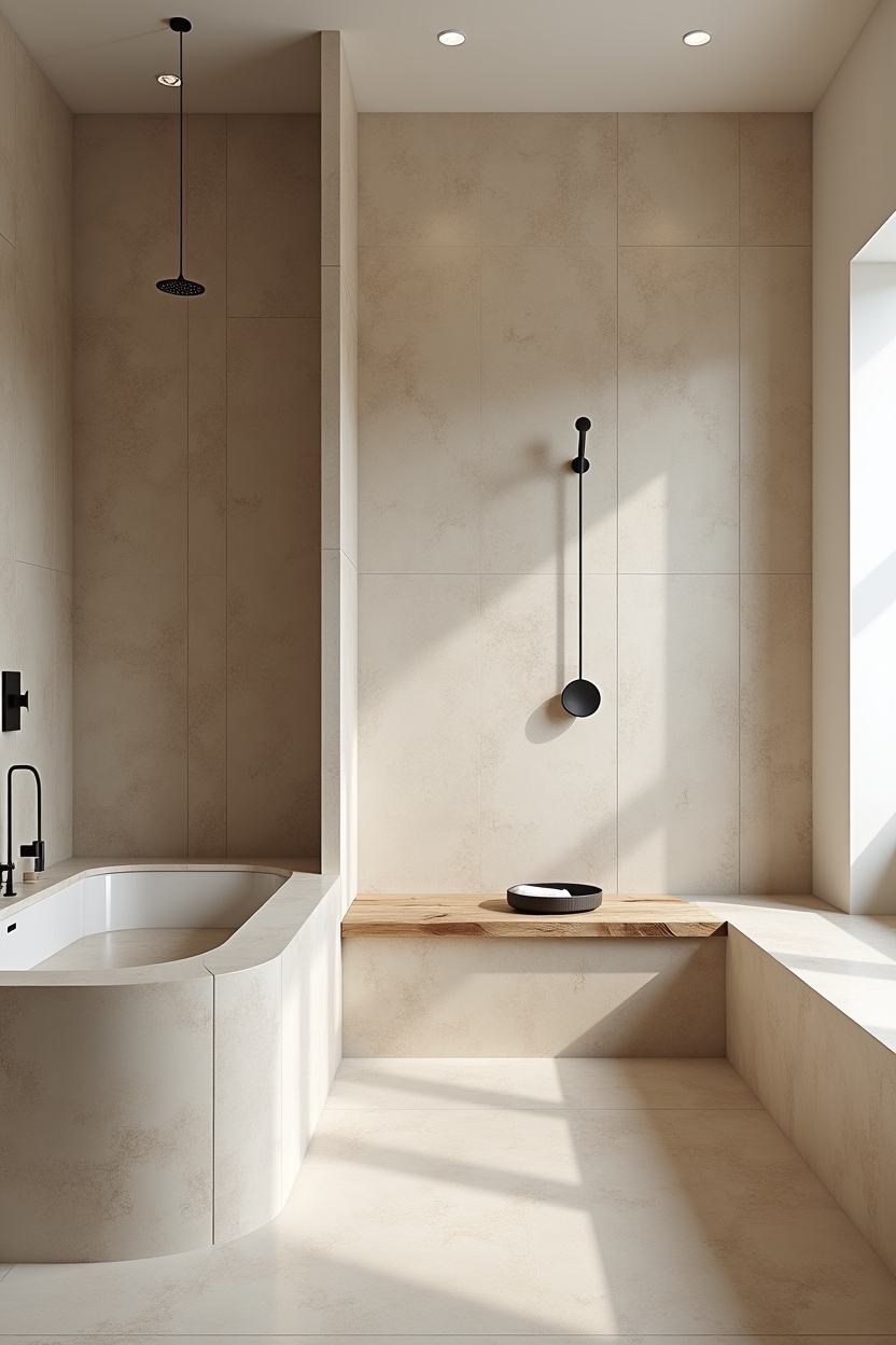 floor-to-ceiling driftwood-veined porcelain slabs home decor