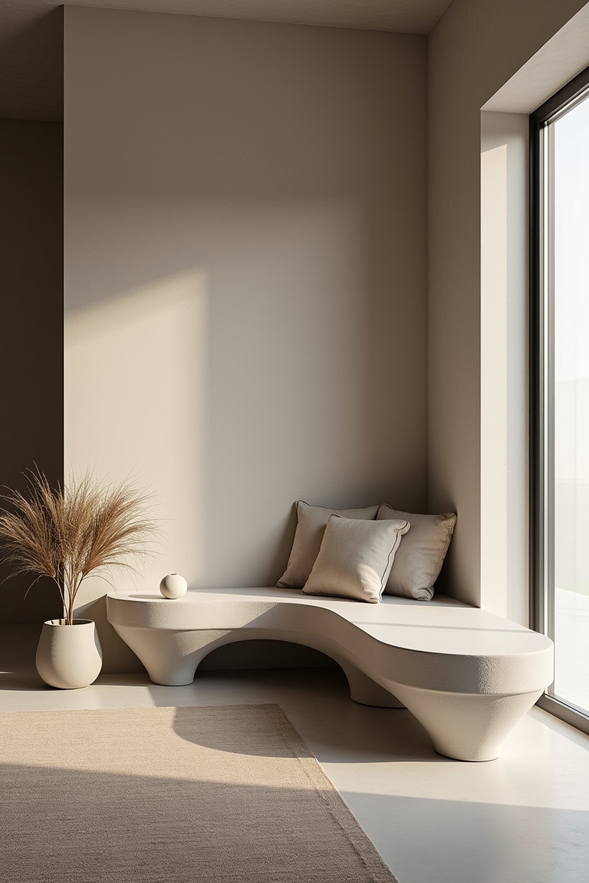 sculptural curved monolithic micro-cement form home decor