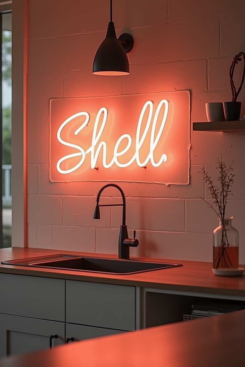 low-contrast shell-pink neon script sign home decor