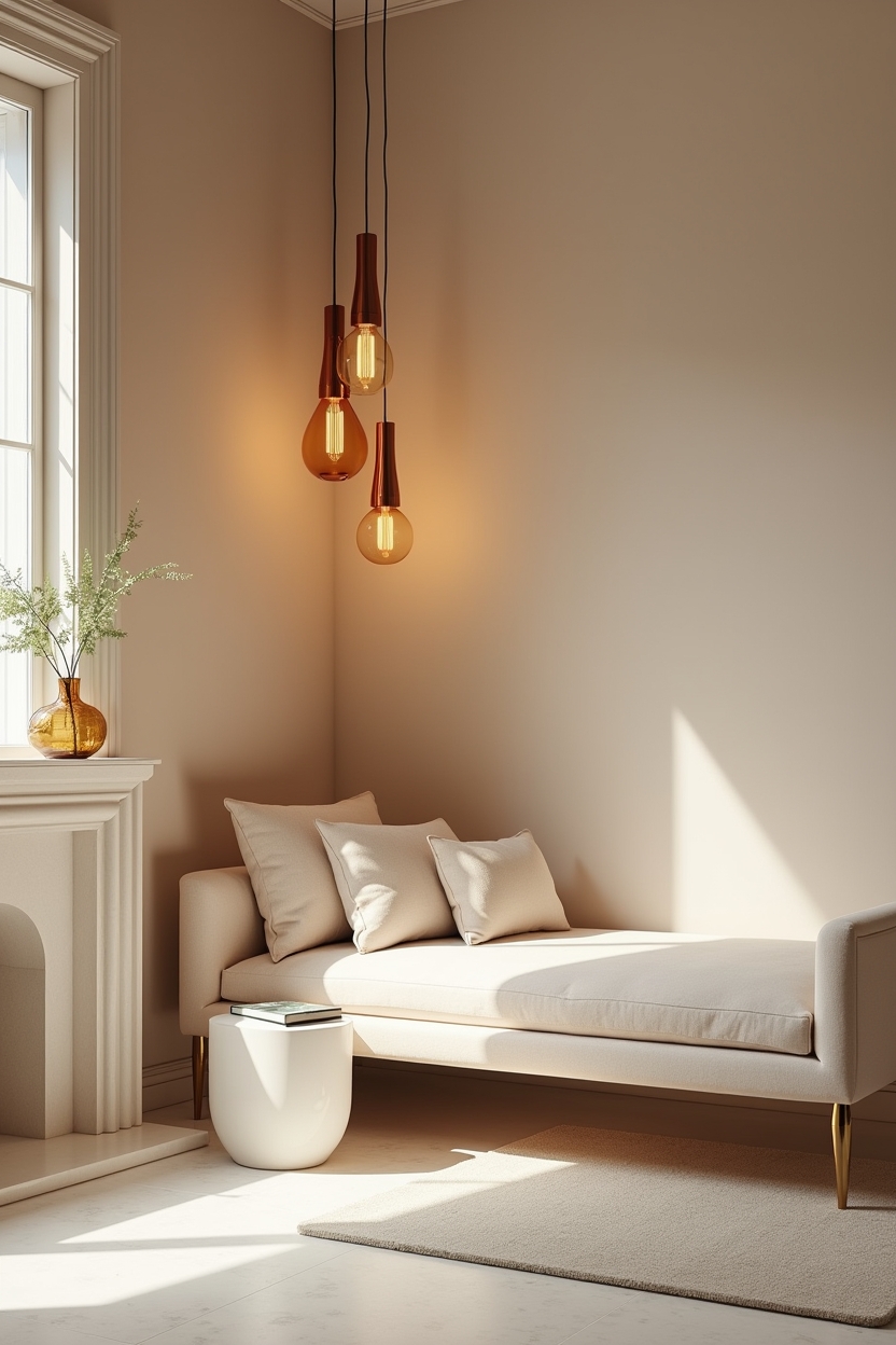 cream luxury bedroom ideas — staggered amber glass pendant featuring lighting_trend