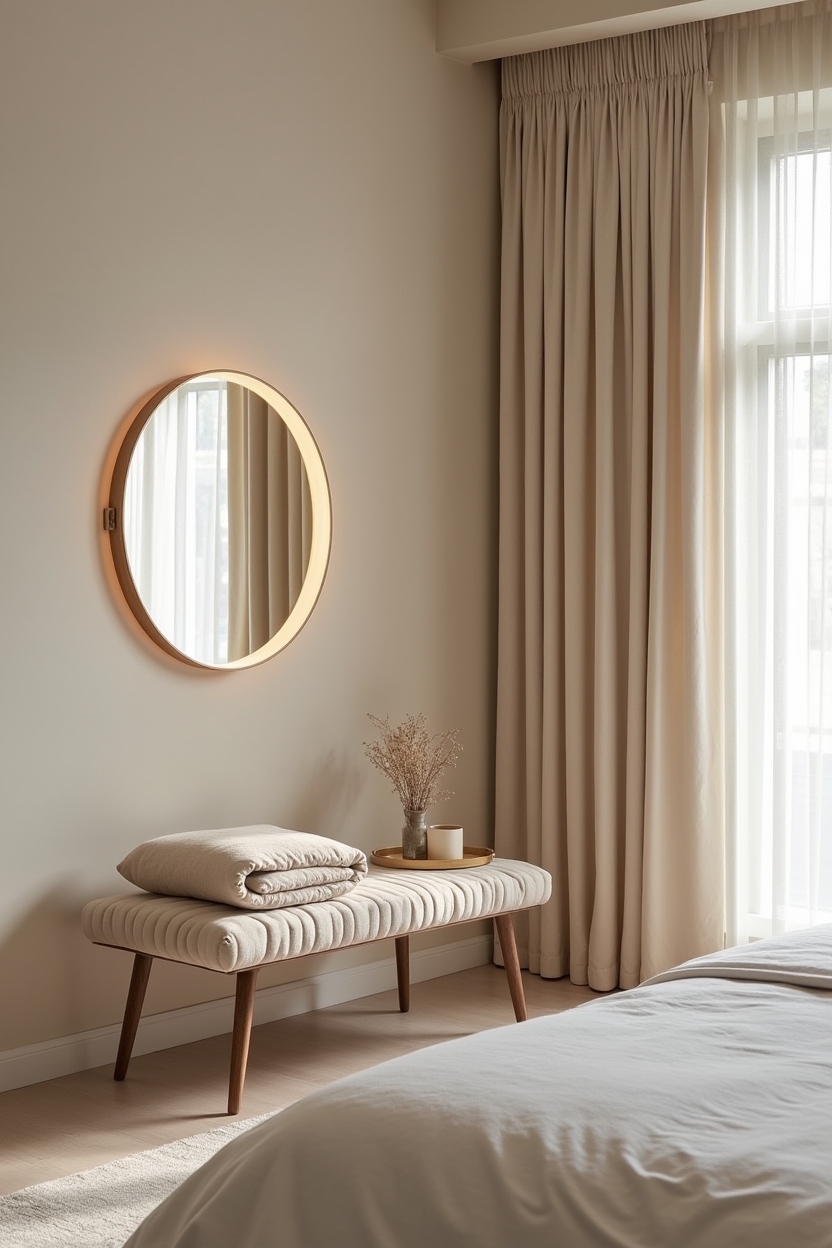 cream luxury bedroom ideas — ribbed velvet bench featuring styling_trend