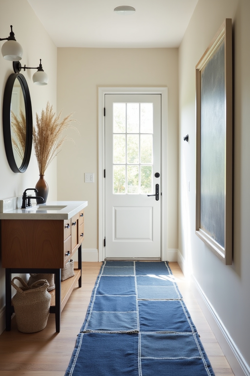 contrast-stitched indigo patchwork panels home decor