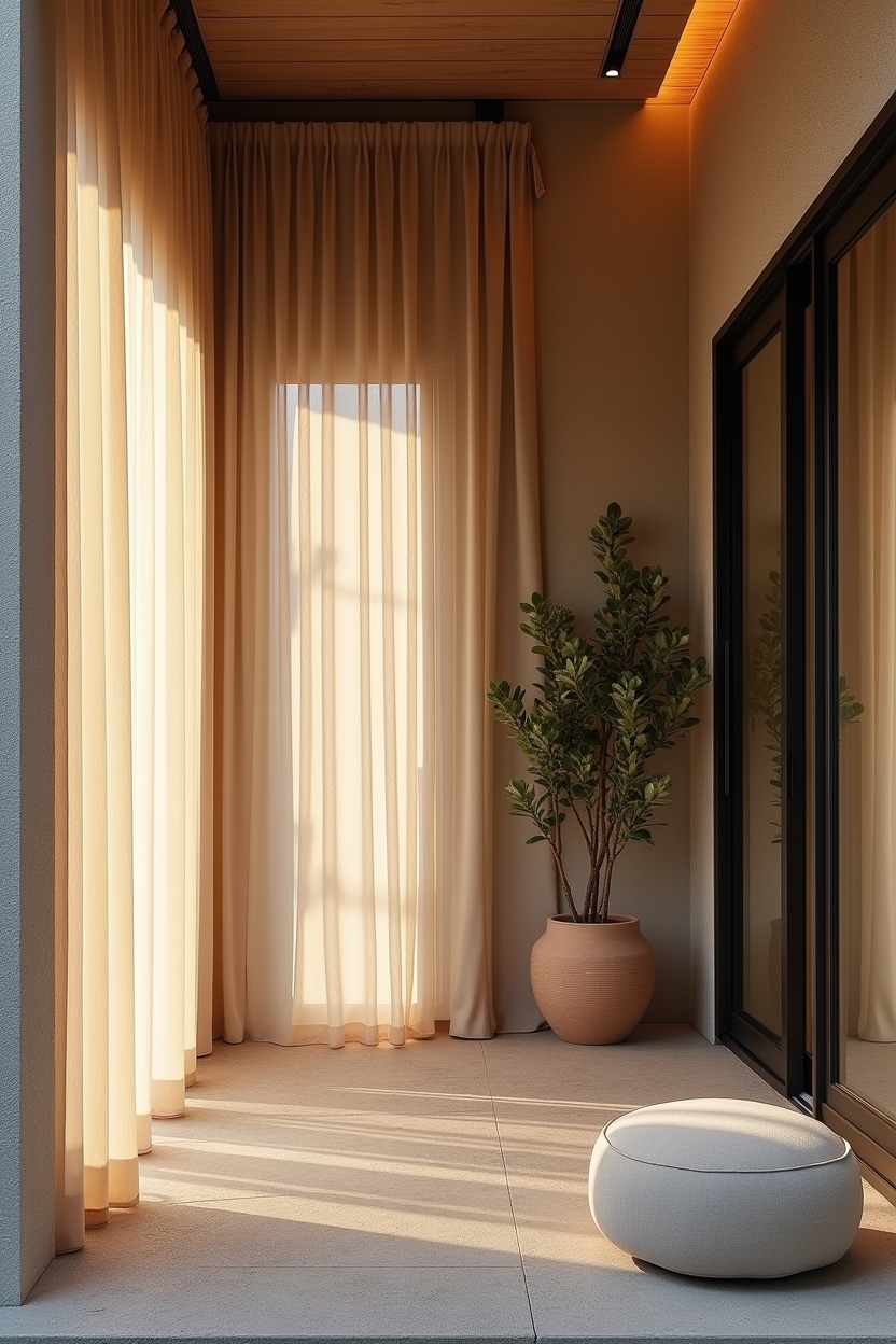 motorized sheer curtains with integrated warm LEDs home decor