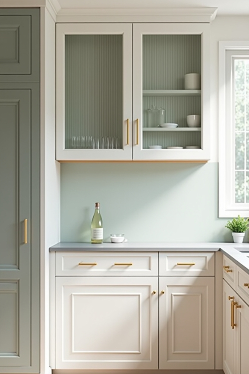 fluted glass cabinet insert door panel with contrasting interior cabinet color visible through reeded glass home decor