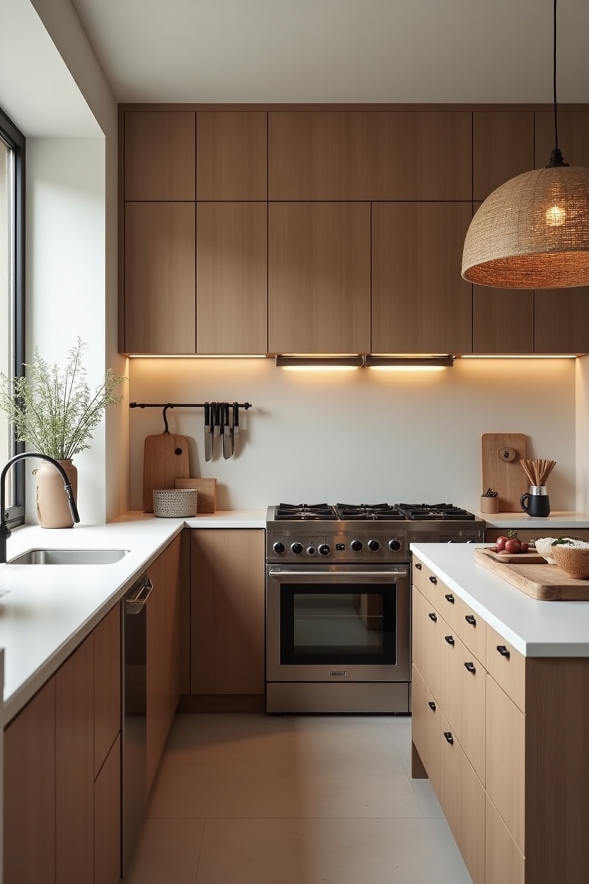 single oversized woven fiber pendant centered above counter zone home decor