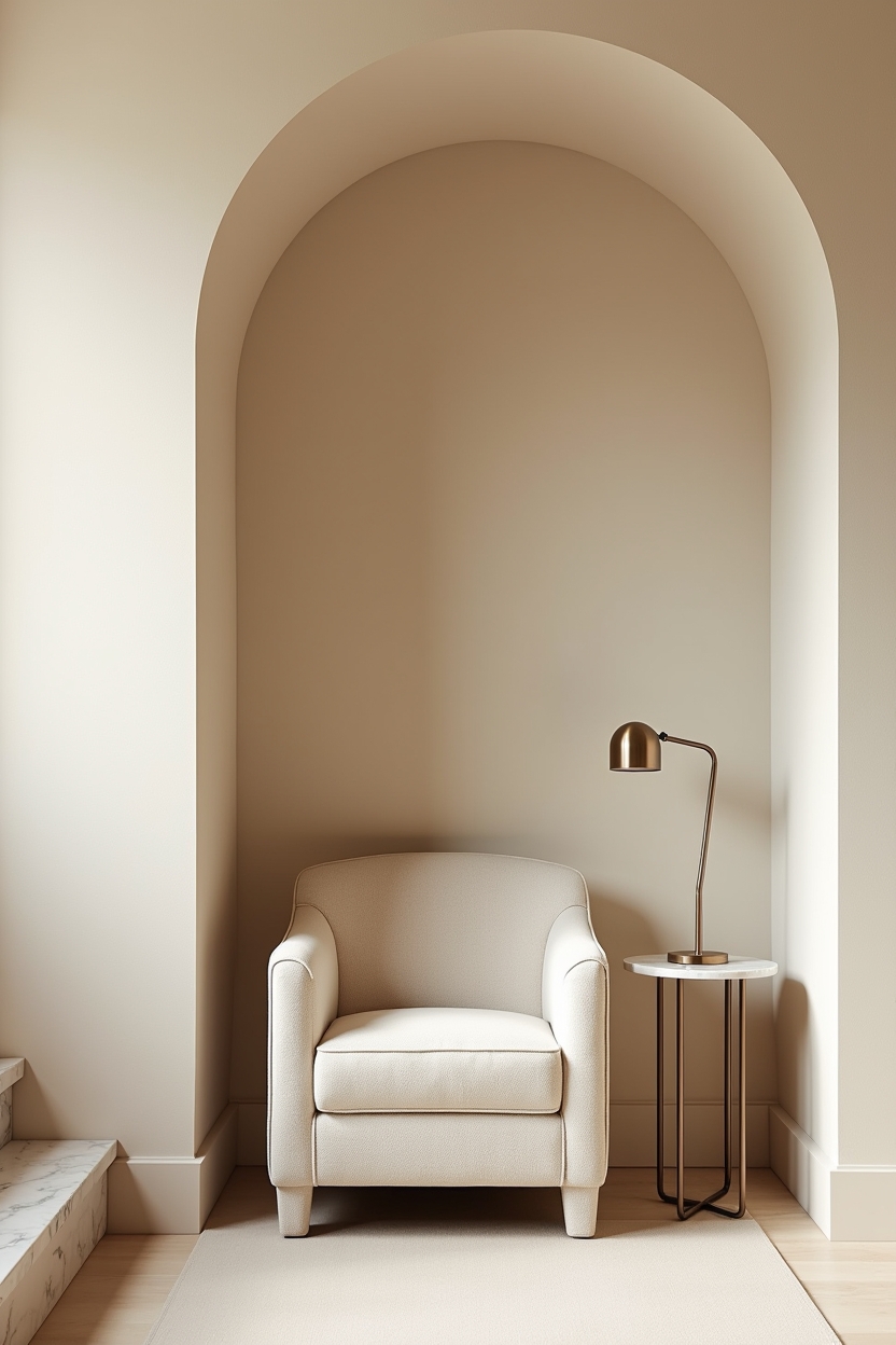 cream apartment office ideas — arched-back cream boucle chair featuring arched-back bouclé chair