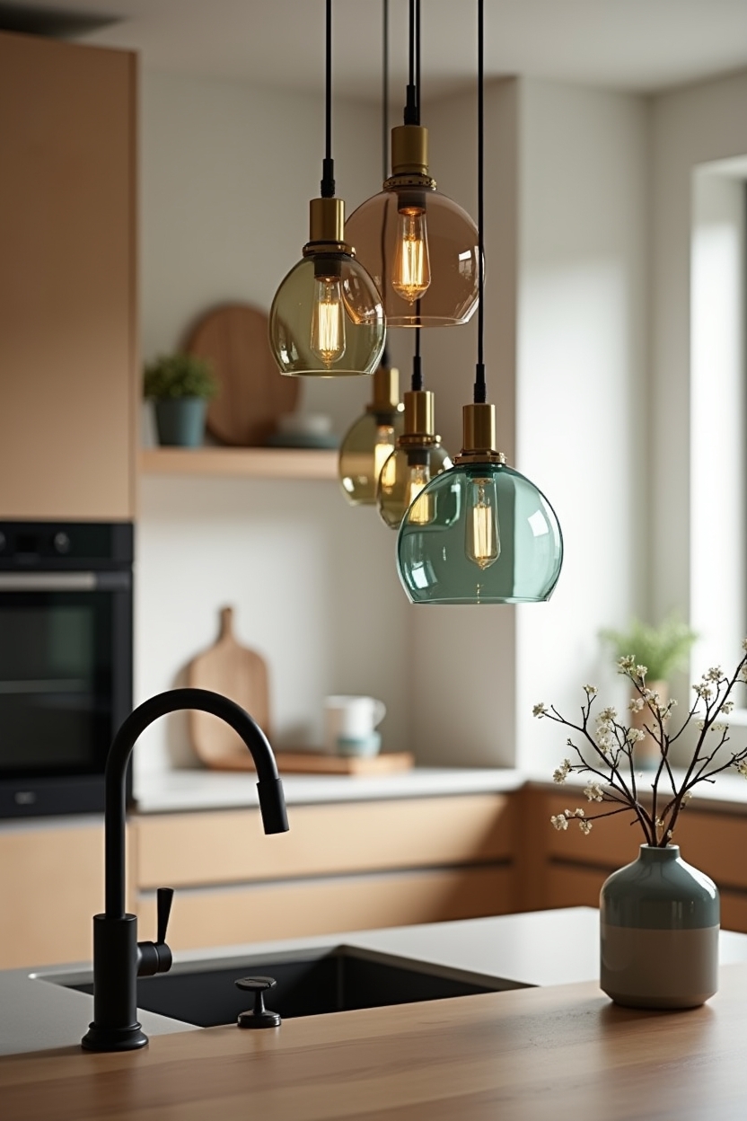 hand-blown jewel-toned pendant trio home decor