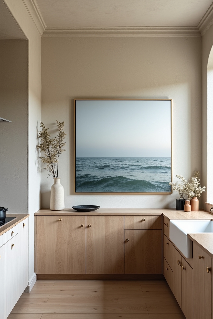 oversized photographic seascape in brass float frame home decor