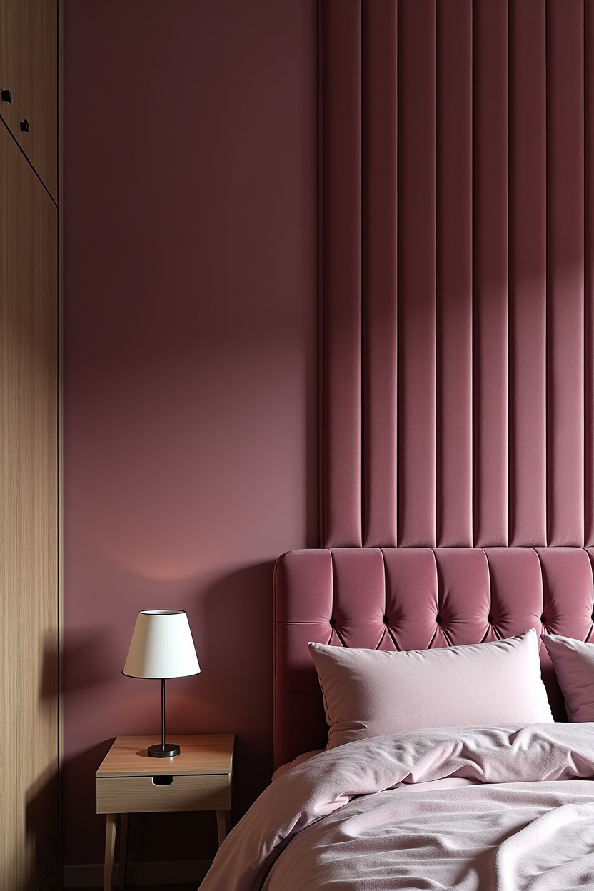 tufted vertically-seamed velvet wall panels in deep jewel tones paired with sun-faded limewash ombre blending toward baseboards home decor