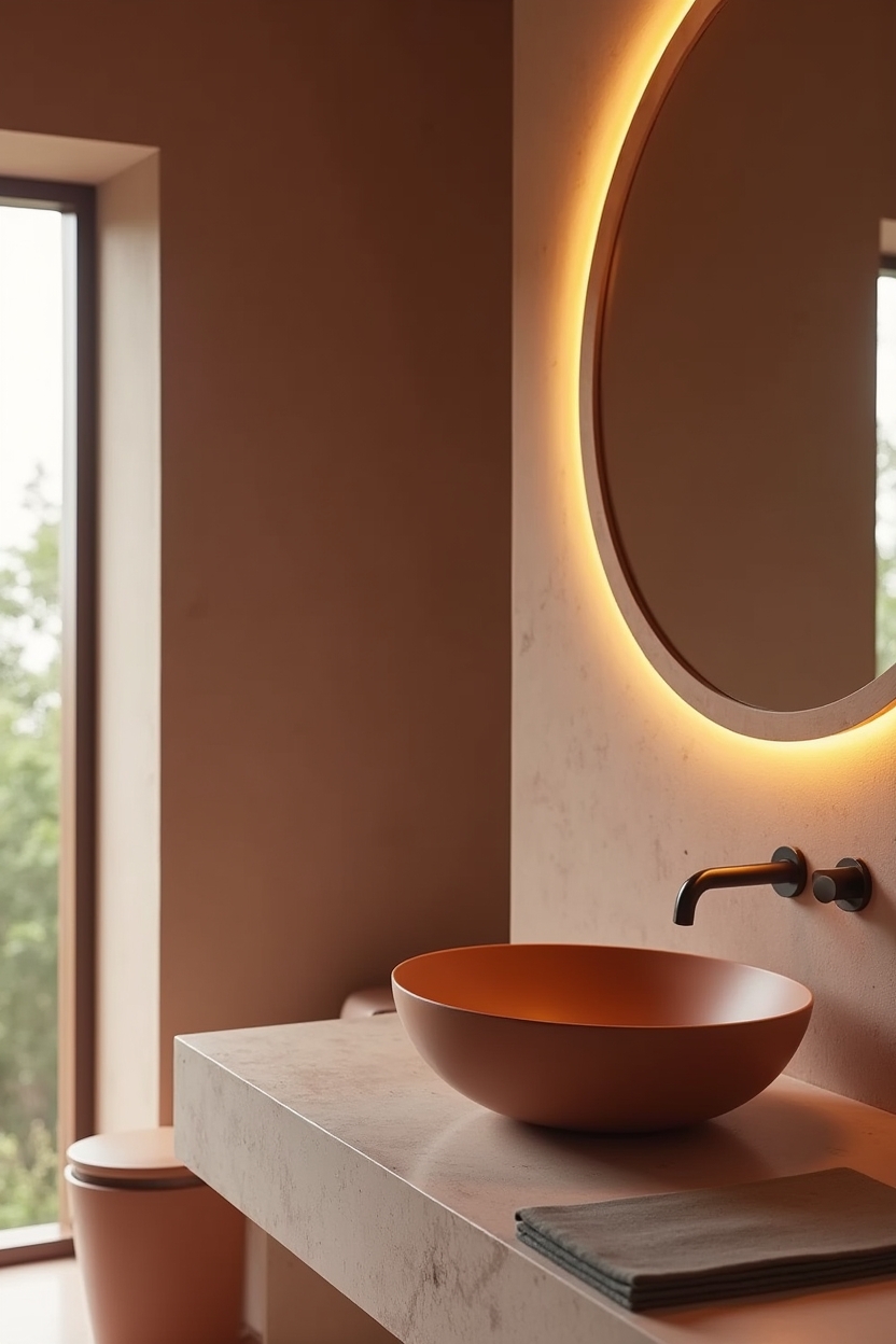 wheel-thrown terracotta vessel sink home decor