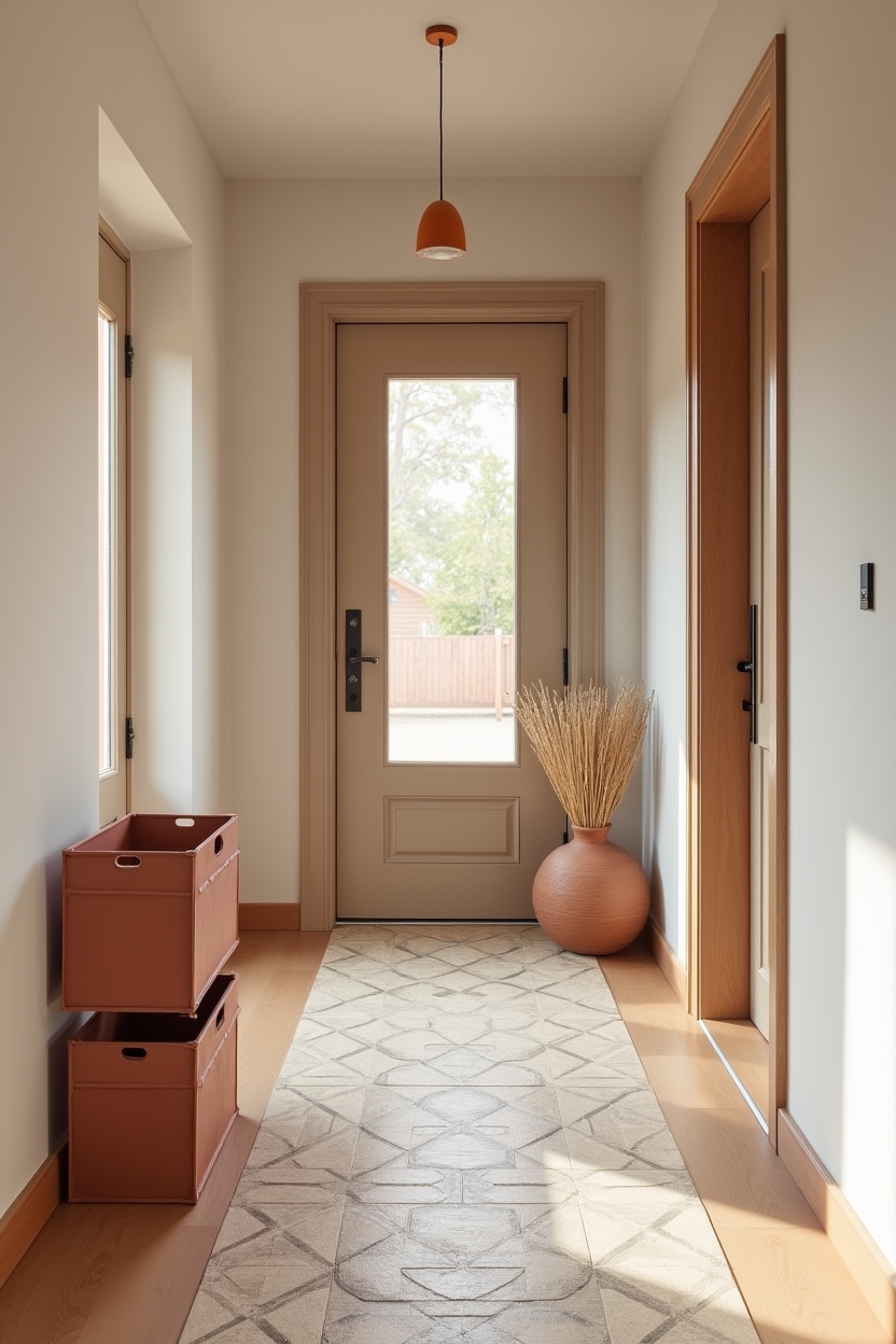 plaster white cozy entryway decor — narrow hand-drawn encaustic tile runner featuring hand-drawn_encaustic_tile_runner