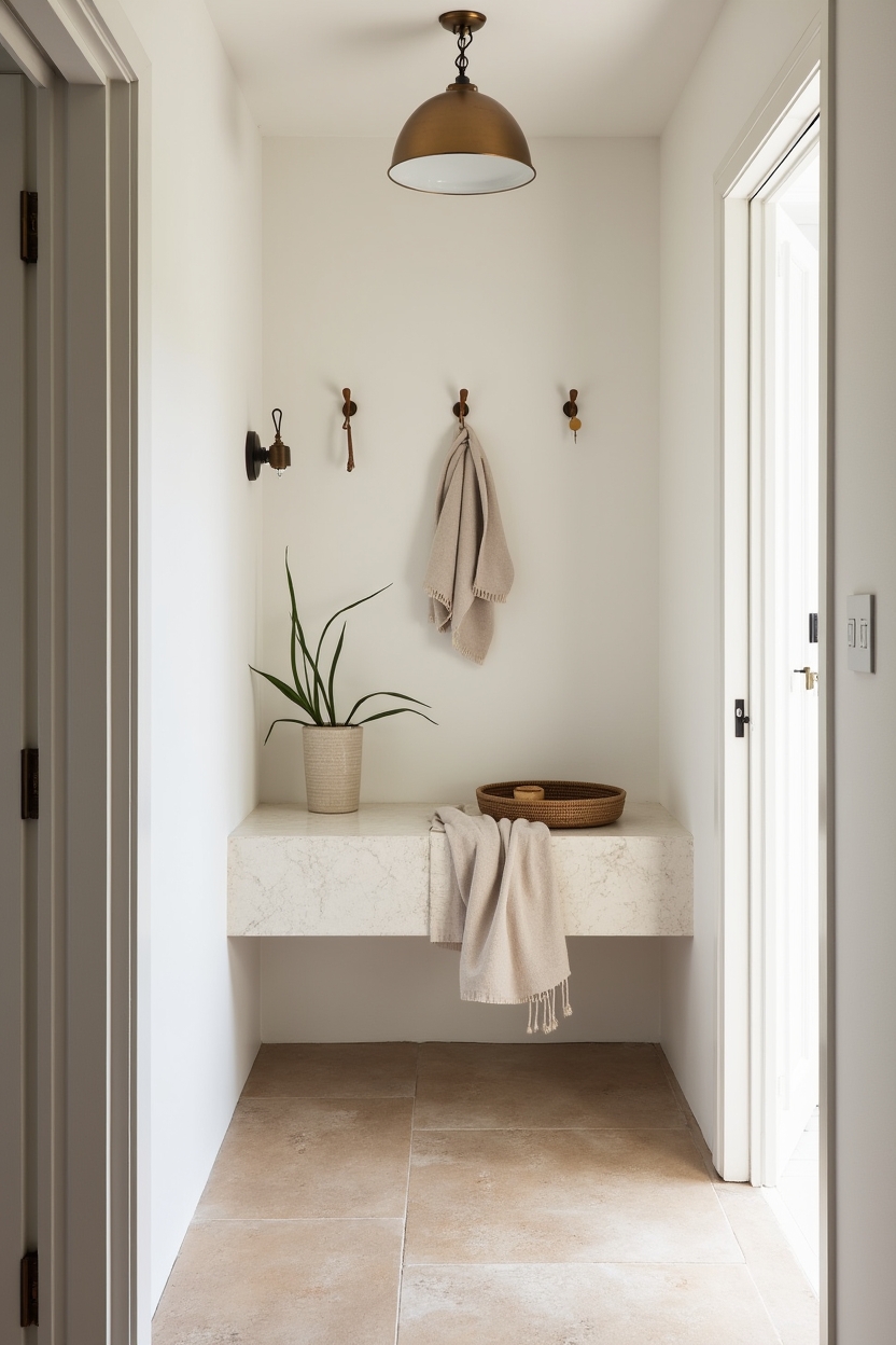 plaster white cozy entryway decor — hand-sculpted plaster console featuring textured_plaster_console
