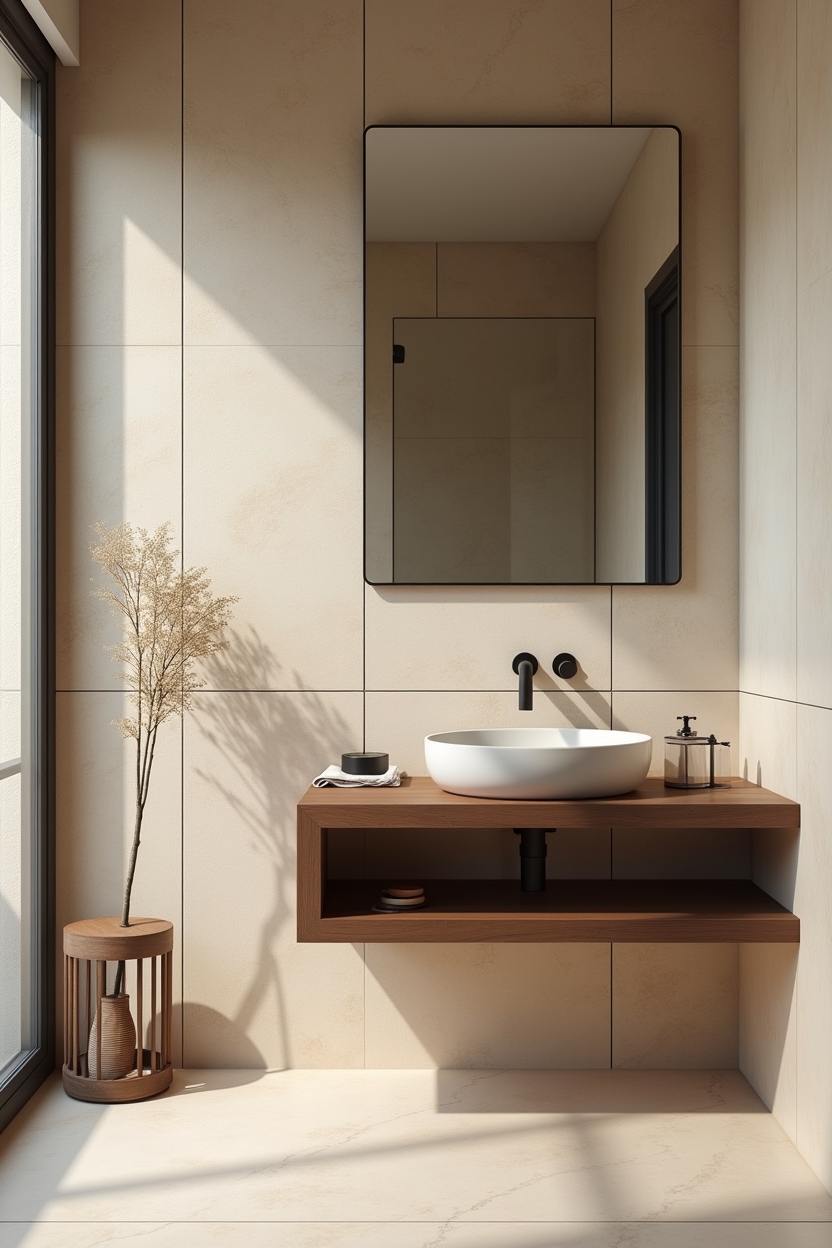 travertine half-wall home decor