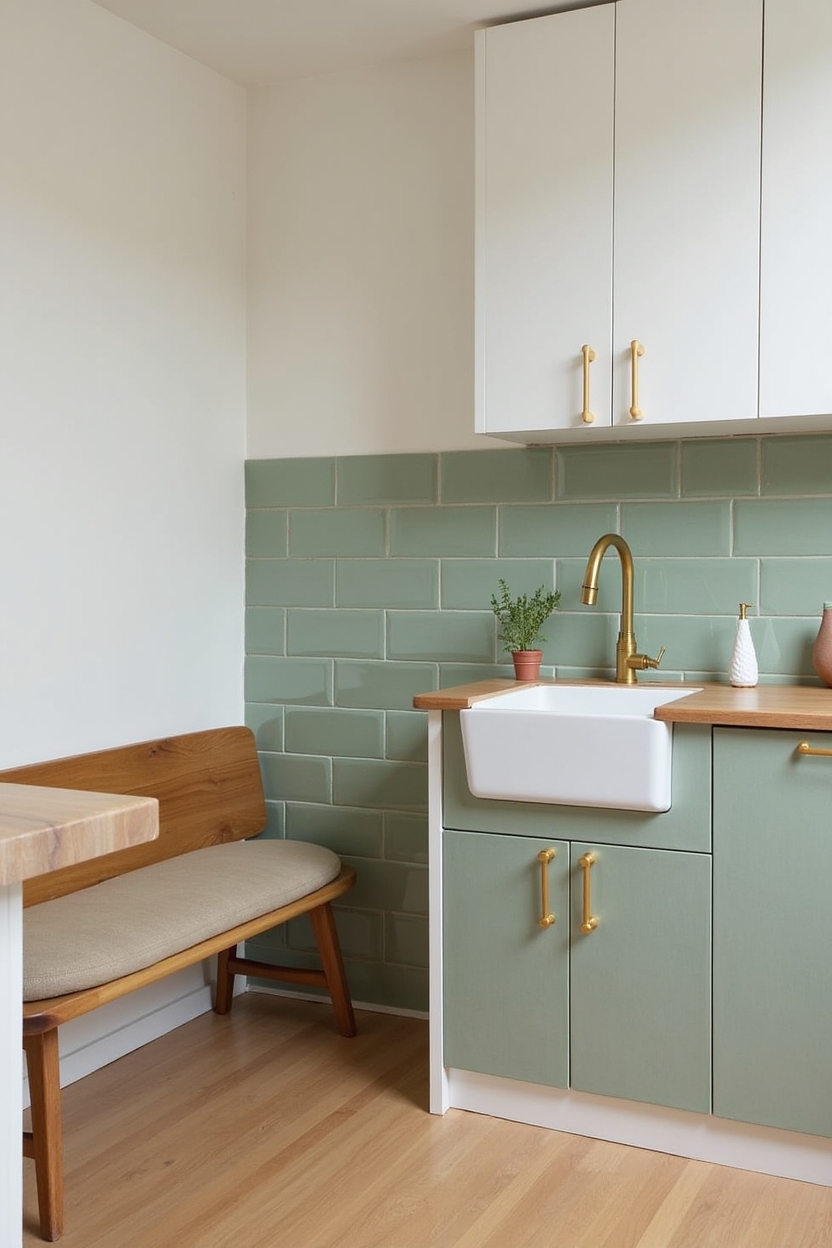 moss-green hand-glazed subway tile backsplash home decor