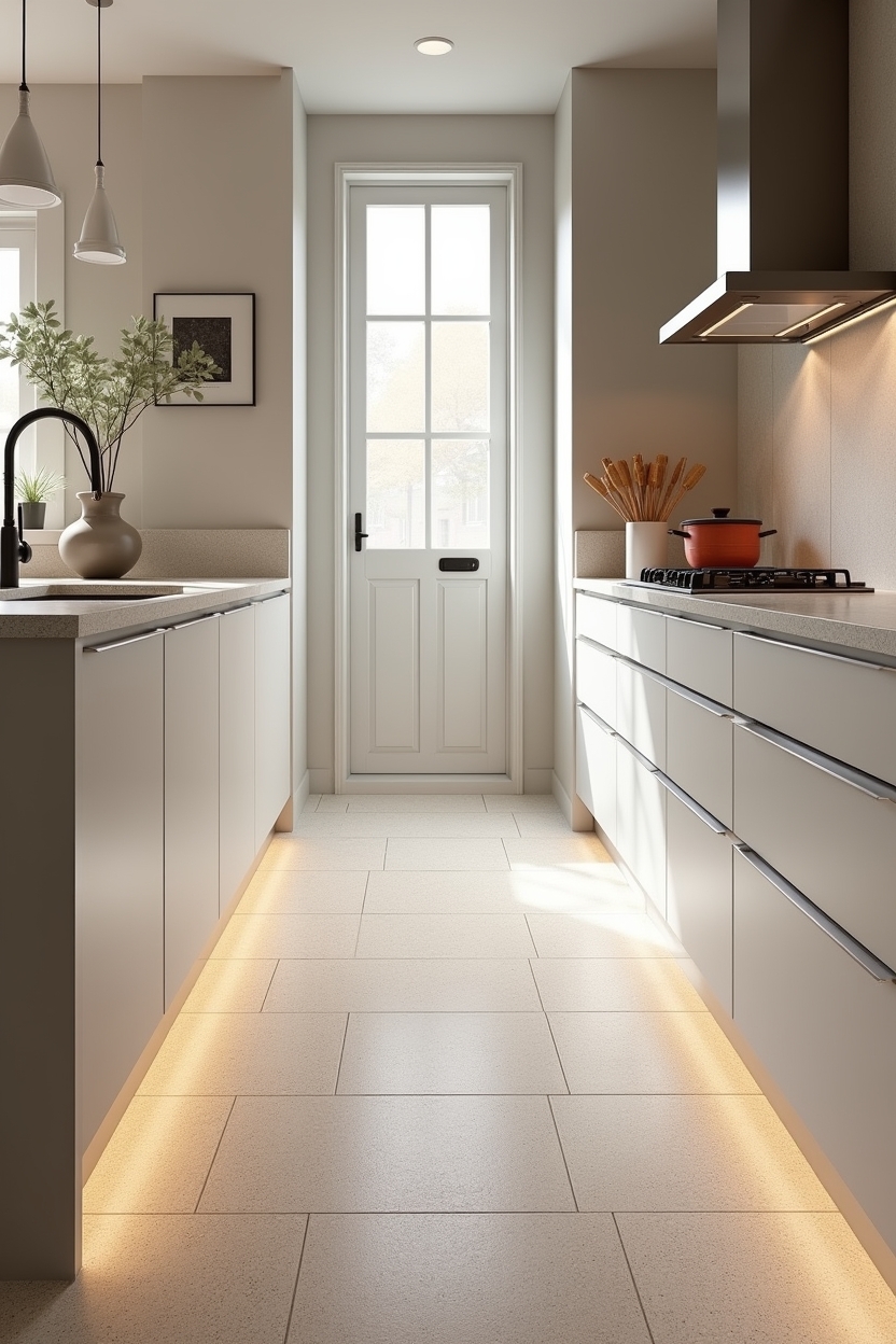 lengthwise narrow matte terrazzo runner tile down center of walkway home decor