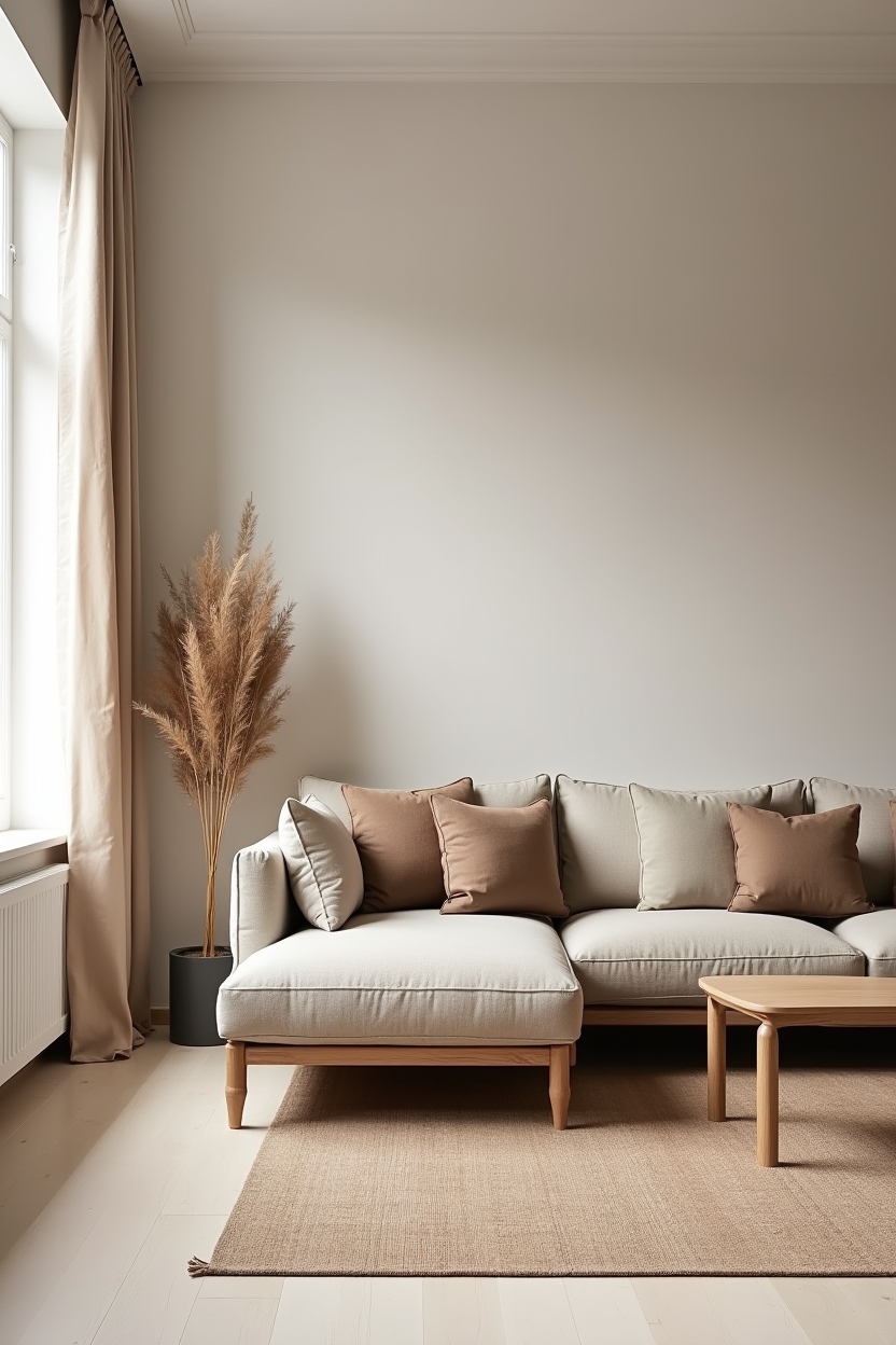 low-profile ash sofa in mushroom linen home decor