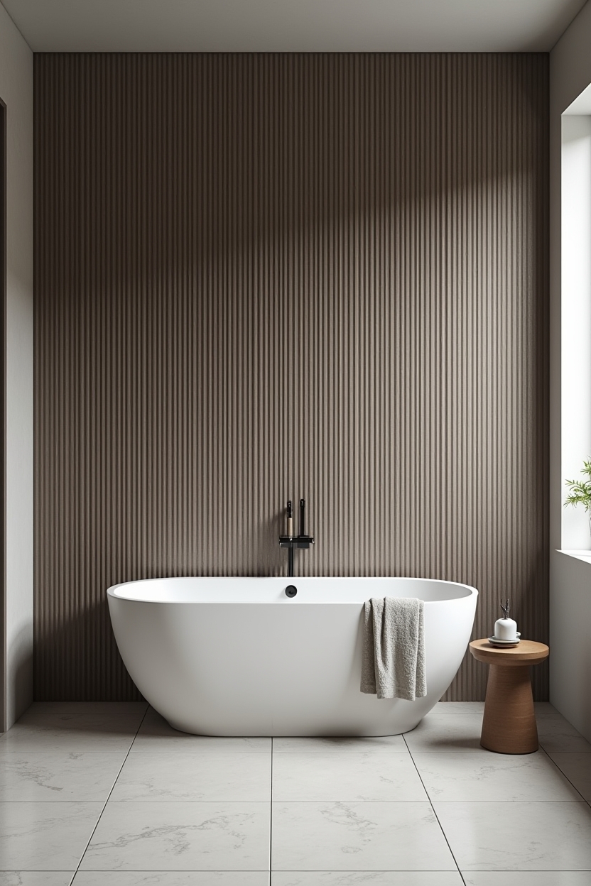 monochrome vertical slatted porcelain tile feature wall home decor