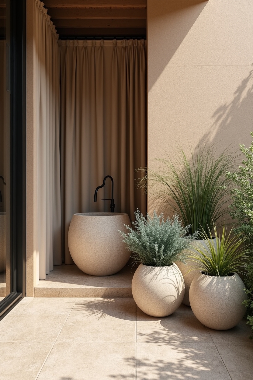 curve-heavy recycled terrazzo planters home decor