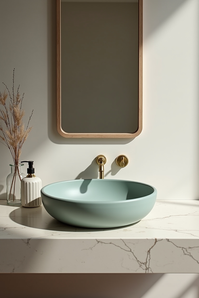 matte sea-glass vessel sink home decor