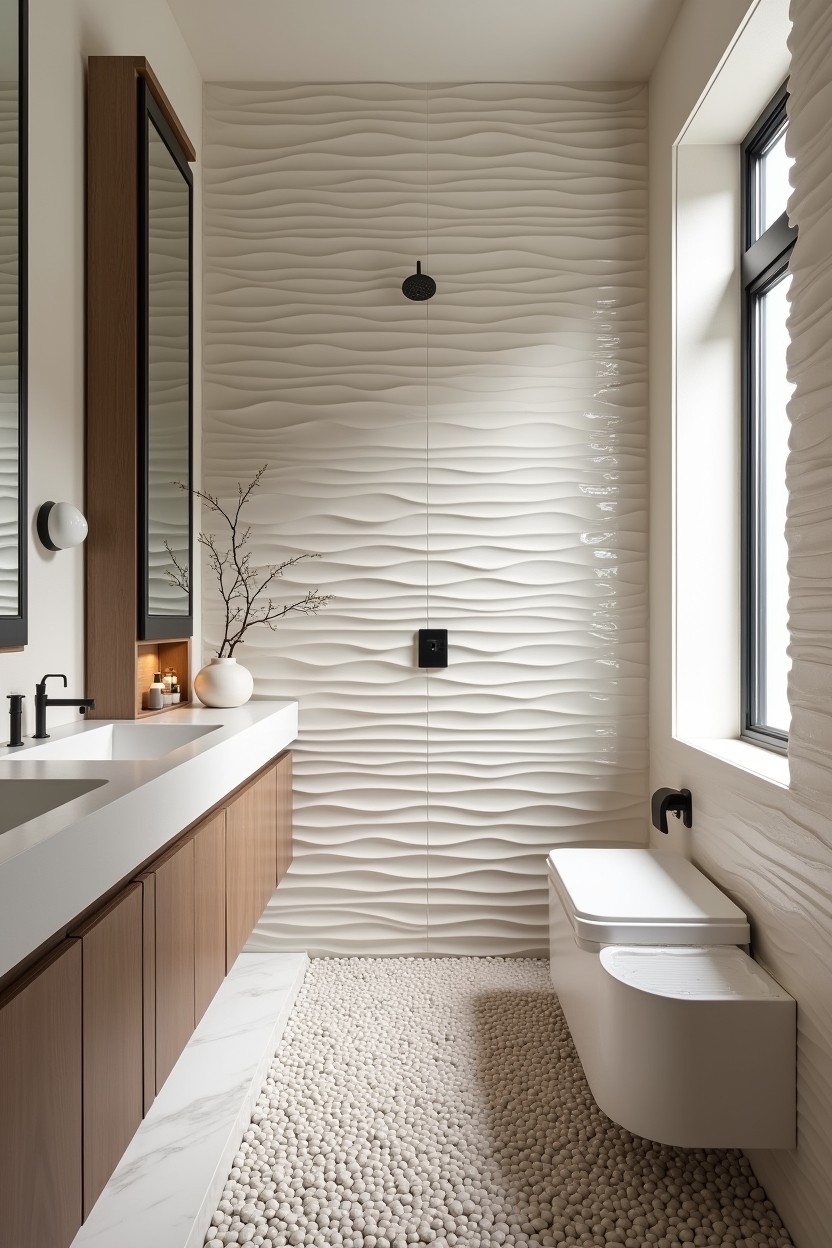 wavy glazed ceramic subway tile shower wall home decor