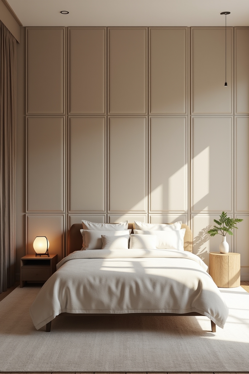 modular acoustic fabric wall panels in warm taupe home decor