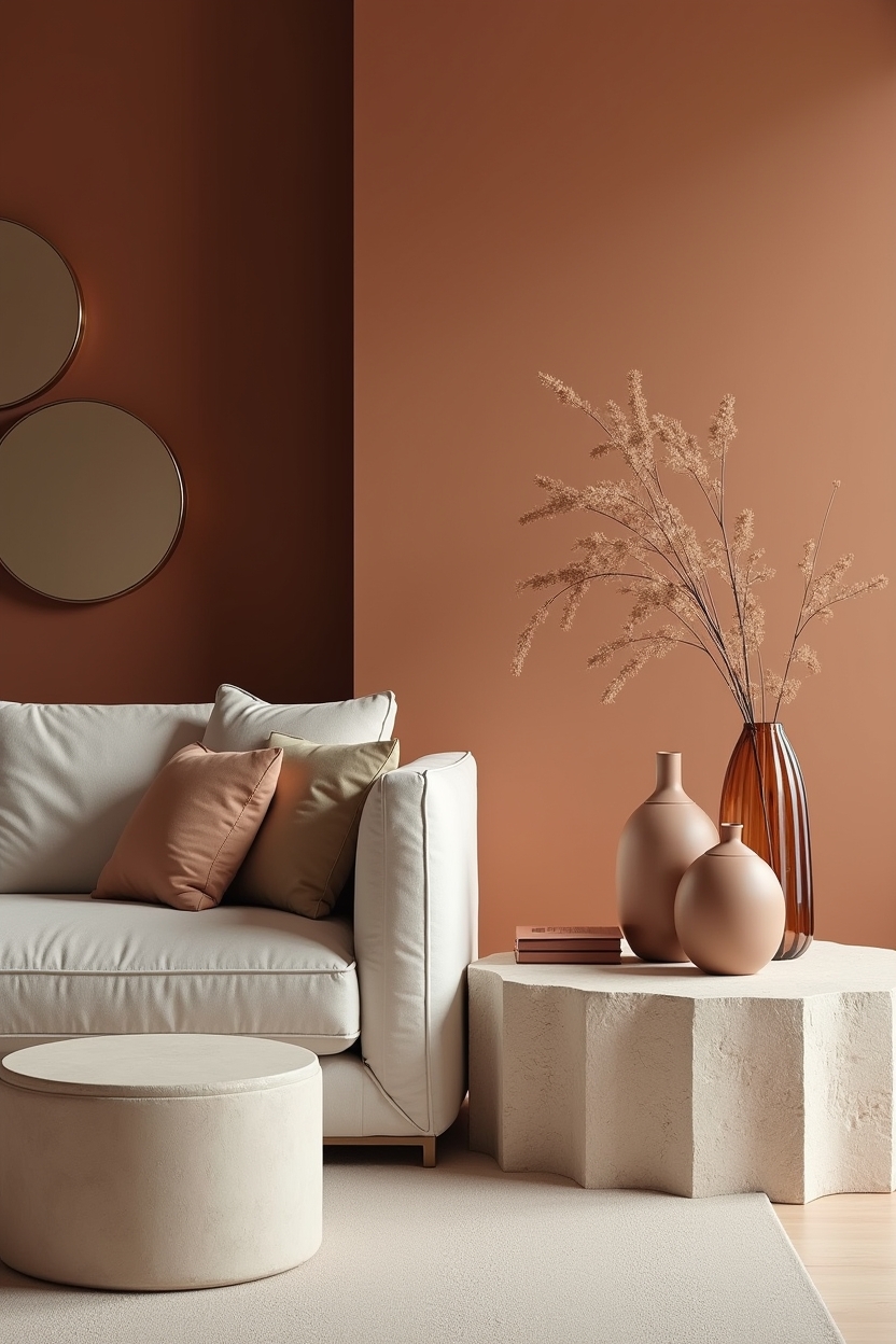 warm terracotta Venetian plaster accent wall home decor