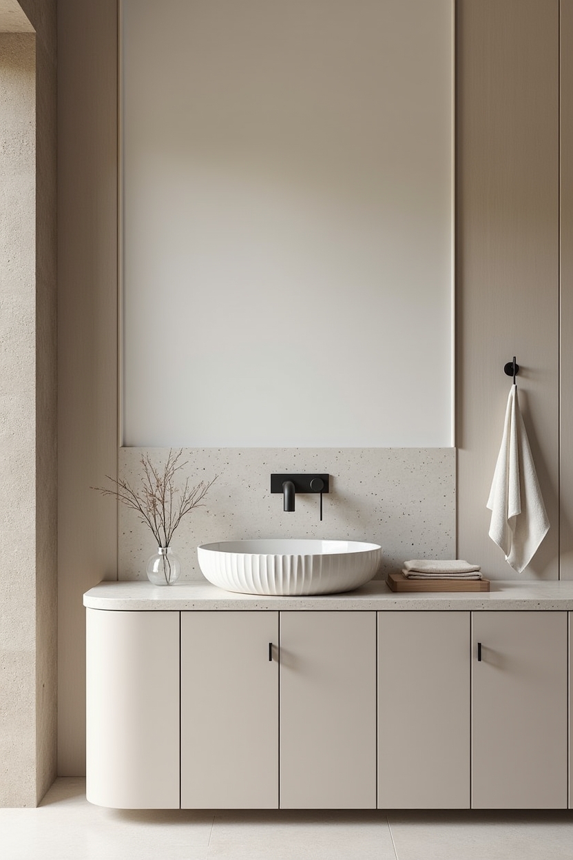 textured laundry room sink area ideas — fluted porcelain bowl sink featuring material_accent