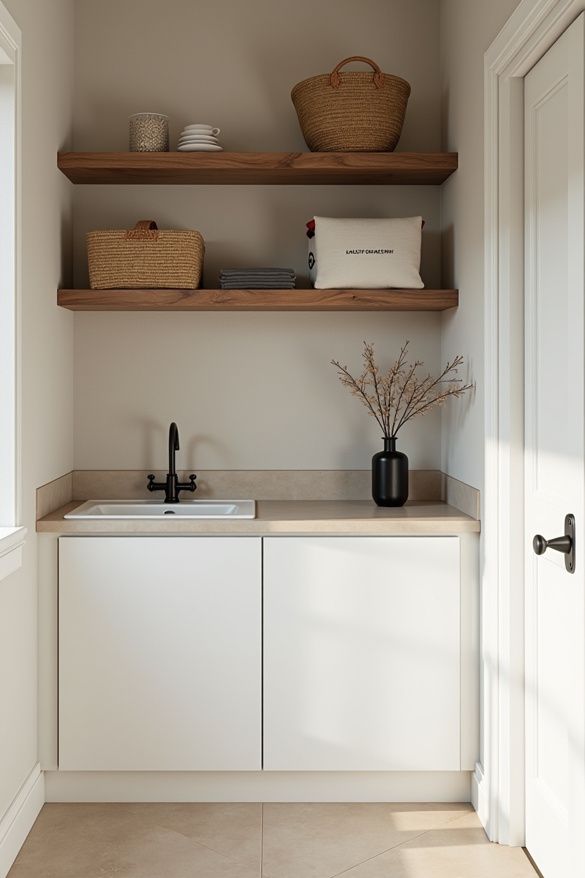textured laundry room sink area ideas — hand-applied lime plaster backsplash featuring backsplash_trend