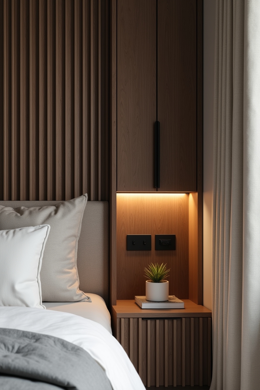 charcoal-stained vertical wood slat wrap home decor