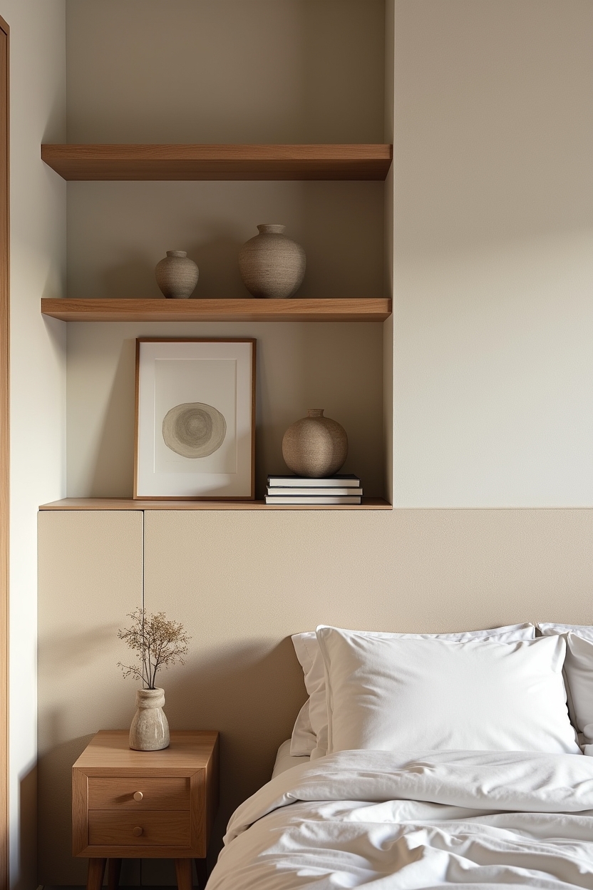 staggered floating timber shelf gallery home decor